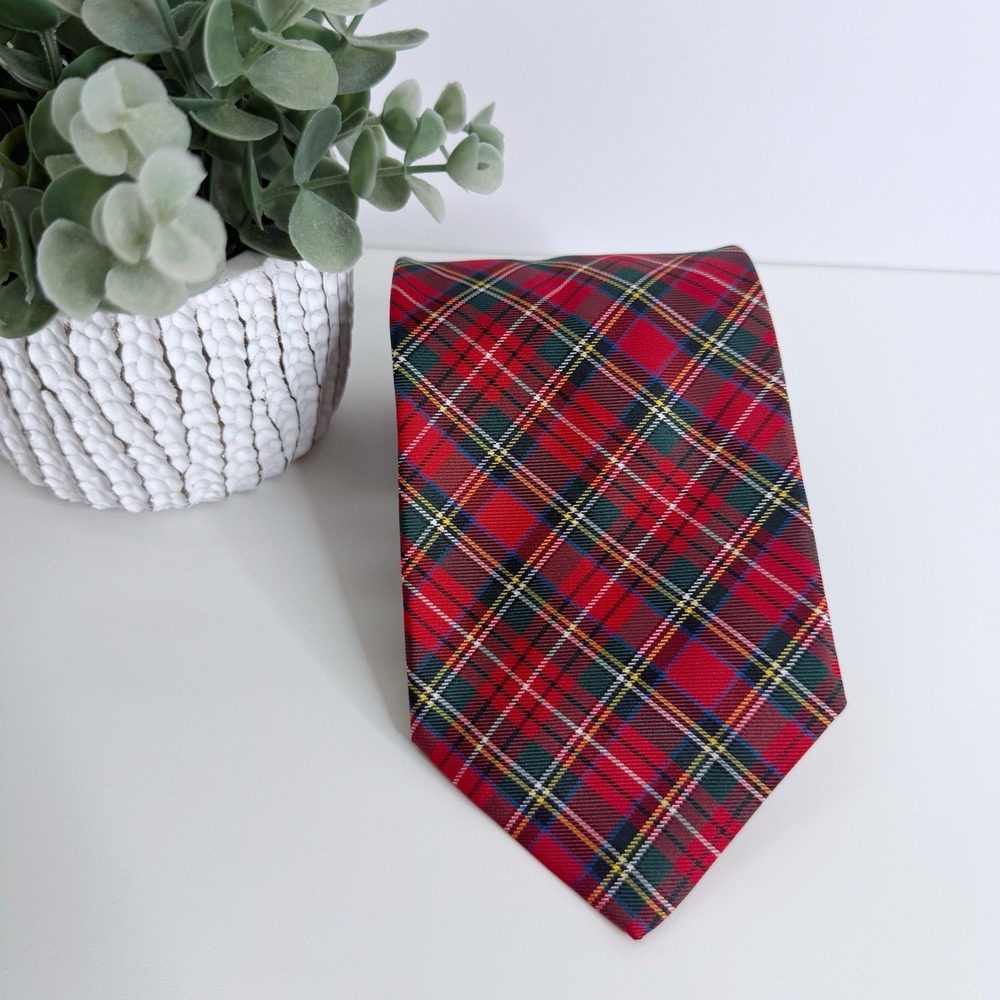 NWOT Allea Milano Men's Silk Plaid Necktie Red‎ Green 3 3/4" x 58 1/2"